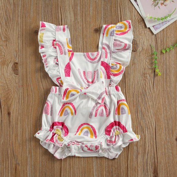 Rainbow Baby Girls Ruffle Romper Jumpsuit Sunsuit - Picture 1 of 6